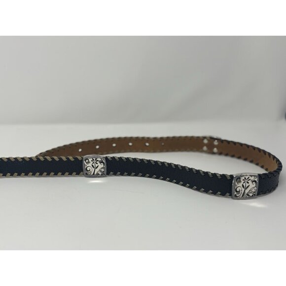 Brighton Black Leather Whipstitch Concho Belt Size M 30/32 Aged - Picture 6 of 10